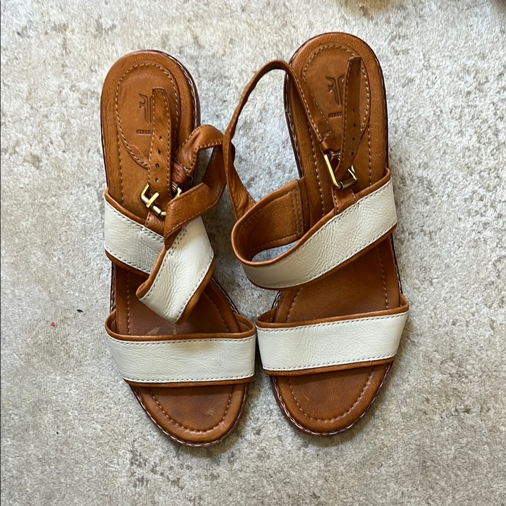 Frye Brown and Cream Sandals